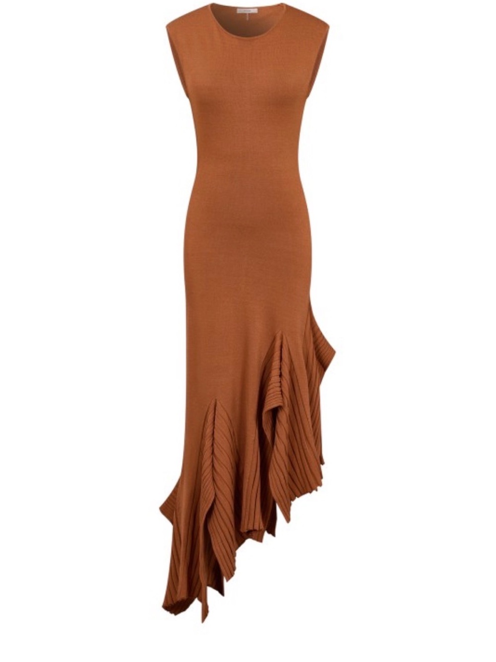 Sleeveless Asymmetrical Ruffle Knit Dress - Rust